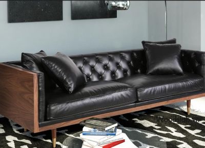 Ghế sofa gỗ bọc da thật 